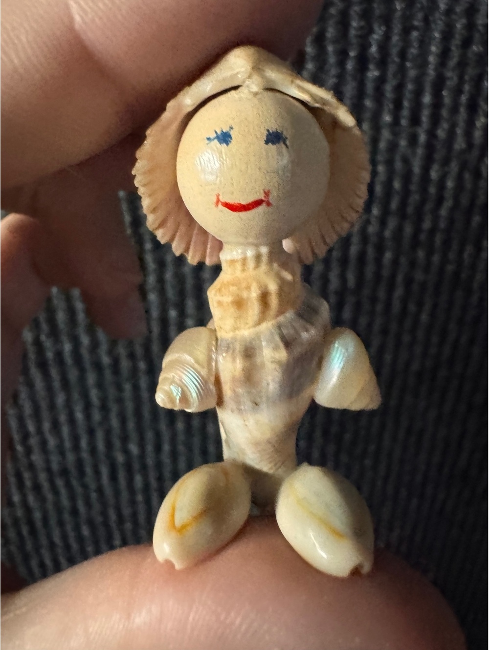 Handcrafted Small Figurine Made of Natural Seashells with Painted Face